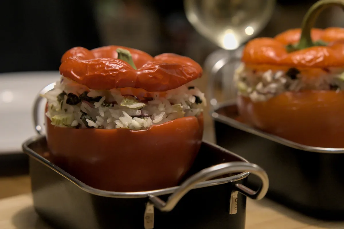 Die fertigen gefüllten Paprika.